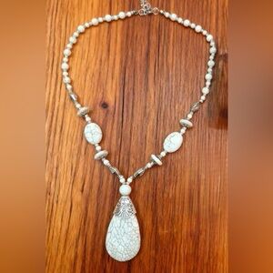 Western Necklace White Stone Teardrop Pendant Necklace - Cowgirl Style